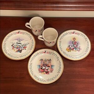 Lenox Disney Holiday Salad Plates Set of 3 and Mugs Set of 2